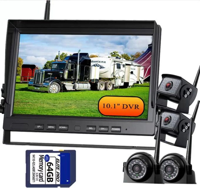 1080P Wireless Backup Camera w/ 10.1 Quad Recorder Monitor, Waterproof Front Rear Side View Camera with Extra Stable Signal IP69 Monitor System for Truck RV Trailer Motorhome Camper, NW104