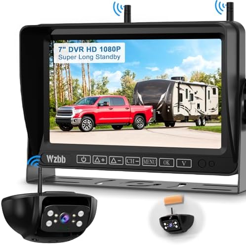 Wireless Backup Camera System for RV Trailer – 7-Inch HD Monitor, Night Vision, IP69 Waterproof, Easy Installation Compatible with Furrion, 4-Channel Support by WZBB