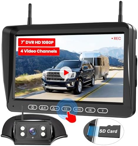 RV Backup Camera Wireless Pre-Wired for Furrion Systems: 1080P 7″ Recording Split Screen Monitor & IR Night Vision Back Up Camera, Wide Angle Rear View Camera for Trailer, Camper 5th Wheel BoscamPlus