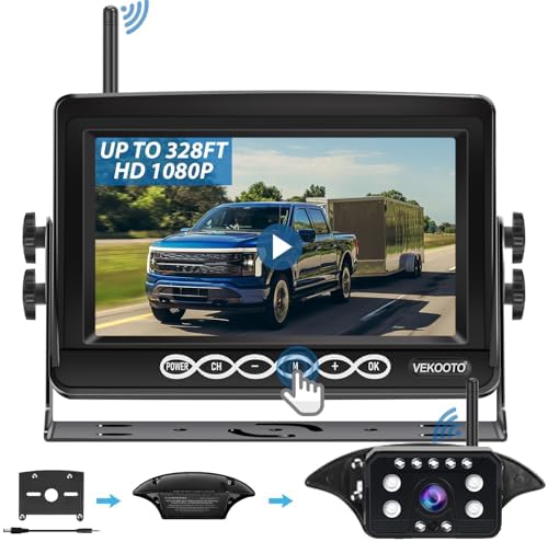 RV Backup Camera Wireless BSD System: Pre-Wired for Furrion System Recording Wide View Rear View Camera Clear Night Vision HD 1080P 7” Touch Key Monitor for Trailer Camper Truck VEKOOTO WF8