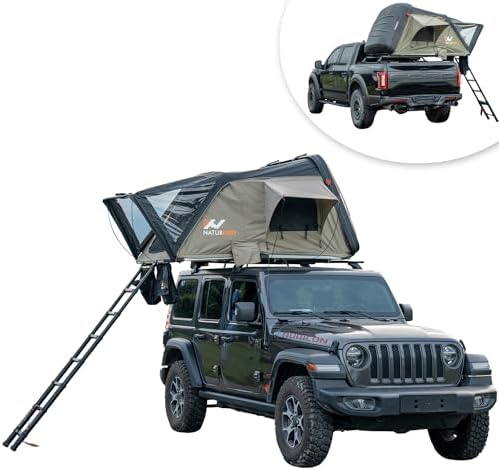 Naturnest Hard Shell Rooftop Tent Hardshell Roof Top Tent Car Tent Camping Roof Tent for SUV Pickup Truck All Seasons with Telescopic Ladder