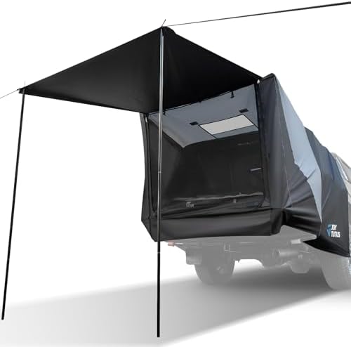 JOYTUTUS Truck Tent with Awning, Truck Bed Tailgate Tent Pickup Camping Tent Canopy (Only Fits Full-Size Truck with Soft Topper or Camper Shell)