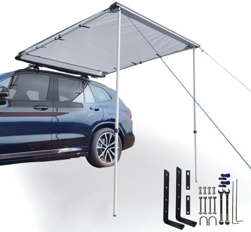 DANCHEL OUTDOOR Car Awning, Roof Rack Pull-Out Car Awning Overland, Waterproof Portable Car Side Sun Shelter Tarp for SUV/Truck/Van/Camper, 4.9×6.5ft Gray
