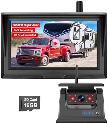 Solar Wireless Magnetic Backup Camera for Truck: 5″ 1080P Recording Monitor Portable Trailer Rear View Camera, 1Mins DIY Install & Long Battery Life IR Night Vision RV Camera for Camper-S3