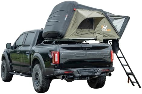 Naturnest Hard Shell Rooftop Tent for Outdoor Camping, Pop Up Roof Top Tent with Mattress, LED Strip, Ladder, Ideal for Pickup Truck, Jeep, SUV Car, 3 Person Capacity, Waterproof