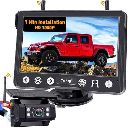 Wireless Backup Camera Magnetic for Truck: 1 Minute Easy Install HD 1080P Rear View Camera Solar – Portable Rechargeable 5 Inch Monitor System for Car Truck SUV RV Trailer Camper Y02