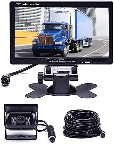 Hikity Backup Camera with Monitor Kit, Waterproof 18 IR LED Night Vision Reverse Camera + 7″ Rear View Monitor Vehicle Parking System for RV Bus Trailer Truck (65ft 4-Pin Aviation Video Cable)