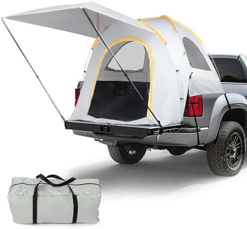 Winado Pickup Truck Bed Tent for 5.2-5.8 FT Truck Bed, PU 2000mm Double Layer Waterproof & Windproof Tent with Removable Awning for 2 Person, Portable Truck Tent for Outdoor Camping, Grey Orange