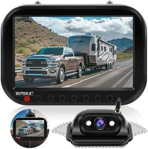 7-Inch 1080P Wireless RV Backup Camera System, Compatible with Furrion Pre-Wired RV Truck Trailer, DVR IPS Monitor, Infrared Night Vision Rear View Camera, Waterproof, Adjustable Guidelines – BUTOA-X