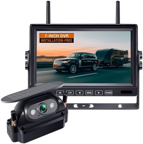 Wireless Backup Camera for RV Truck: Solar Magnetic Easy Install 7-Inch 1080P Stable Signal HD Rear View Camera, Recording IPS Monitor Rechargeable Reverse Camera for Trailer Pickup Camper Furrion