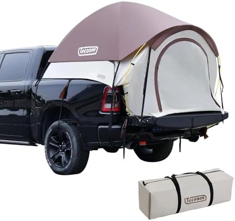 [2025 Upgraded] Tecoom Pickup Truck Tent, Waterproof PU3000mm [2 Layers Durable Waterproof Coating Protection] Portable Truck Bed Tent with Rainfly for 2-3 Persons, 5.5-6.7FT Camping Preferred