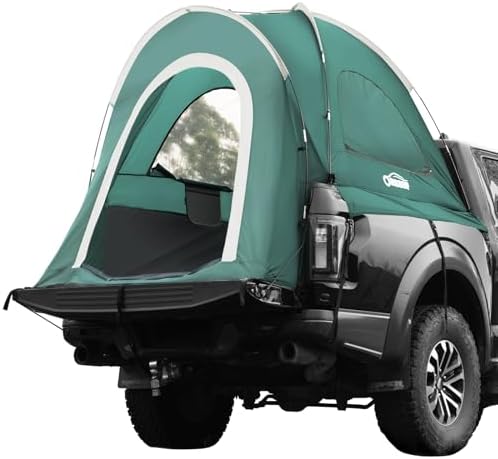 Oasser Pickup Truck Tent,Truck Bed Tent for Camping with Rainfly Waterproof PU2000mm 210D 5.5′-6′ Double Layer for 2 Person Rain Cover Included Bag Storage Pocket Spare Fiberglass Pole Green