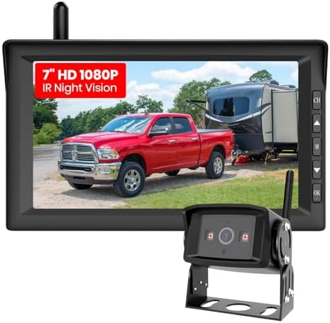 AUTO-VOX RV Backup Camera Wireless 7″ 1080P HD Split Screen Monitor, IR Night Vision Rear View Camera Systems, IP69K Waterproof Easy Hitch Trailer Back Up Camera for Truck/Camper/5th Wheel/Motorhome