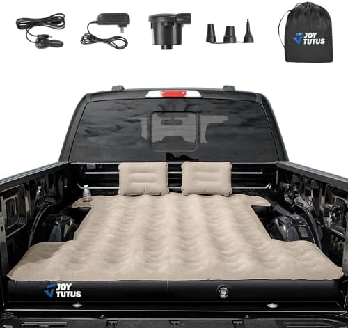 JOYTUTUS Truck Bed Air Mattress for 6-6.5Ft, Full Size Inflatable Air Mattress Short Truck Beds for Outdoor Camping, Truck Tent Accessories with Pump, Carry Bag & Cup Holder & Cavity Design