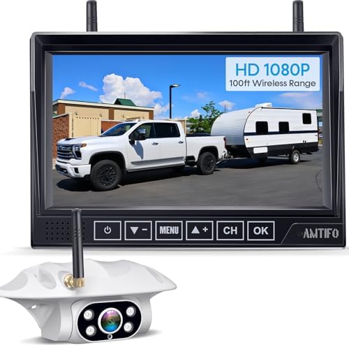 Wireless Backup Camera for RVs, Trucks & Trailers – 1080P HD, 100ft Wireless Range, Night Vision, DIY Installation, Waterproof, 7” Monitor with 4-Channel, Compatible Furrion, by AMTIFO