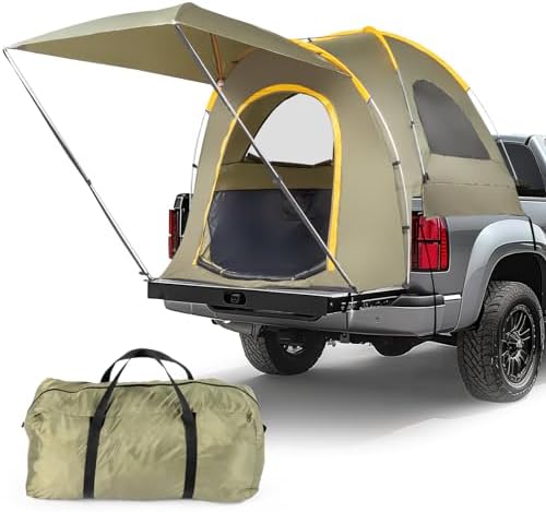 Winado Pickup Truck Bed Tent for 5.2-5.8 FT Truck Bed, PU 2000mm Double Layer Waterproof & Windproof Tent with Removable Awning for 2 Person, Portable Truck Tent for Outdoor Camping, Green Orange
