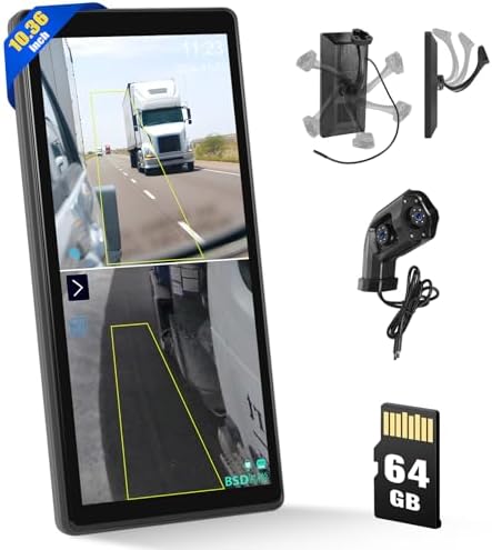 Wireless Backup Camera System,10.36 inch IPS Monitor with IP68 Waterproof 1080P Daul Rear View Camera for Truck RV Tractor Trailer, with Loop Recording Night Vision Split Screen BSD Function