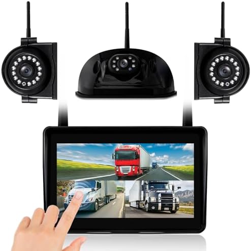3-Camera Wireless RV Backup System, 7″ 1080P Touch Screen with 1 Rear Camera for Furrion Pre-Wired Mount and 2 Side Cameras, IP69 Waterproof, IR Night Vision Cameras for RV Trailer, WF703