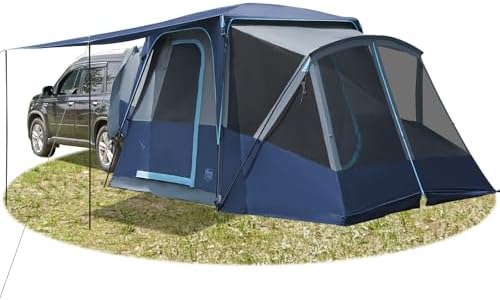 TIMBER RIDGE 5-9 Person SUV Tent with Screen Porch and Awning for Family Camping, Weather Resistant and Portable Van or Car Tent, Includes Rainfly and Storage Bag, 13′ W X 10′ L X 7.1′ H, Blue