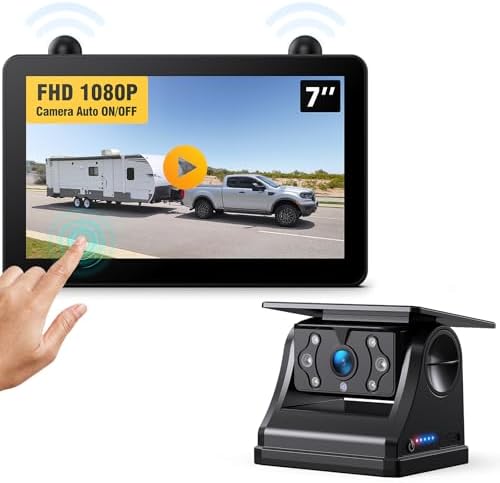 Magnetic Solar Wireless RV Backup Camera, 1080P 7″ Touchscreen IPS Monitor & Auto On Off Rear View Camera, 1 Minute Setup Night Vision Recording Guidelines, Back up Camera for Trailer Truck M7