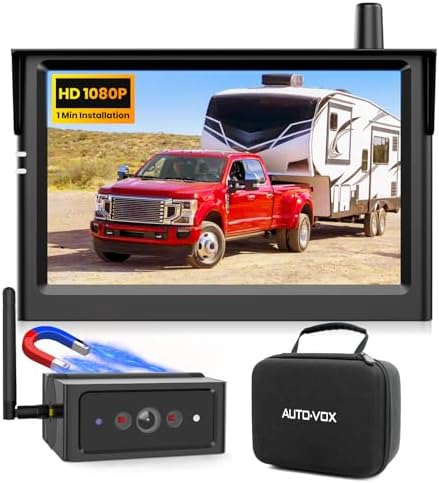 AUTO VOX Wireless Backup Camera Magnetic: 5″ Portable No Wiring 1 Min Install Trailer Hitch Camera, HD 1080P 2-Split Car Monitor & IR Night Vision Back Up Camera Systems for Truck, Trailer, RV, Camper