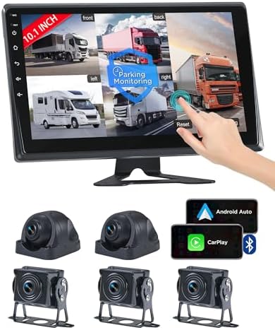 RV Backup Camera System, 5 1080P Cam & 10.1″ HD Android 13 Touch Screen for Semi Truck Camper Motorhome with Wireless Carplay Android Auto DVR Recording WiFi BT Parking Monitoring Navigation