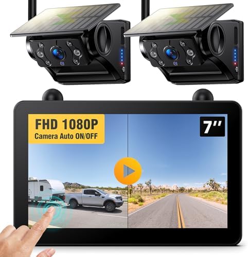 Magnetic Solar Wireless RV Backup Camera, 1080P 7″ Touchscreen IPS Monitor & 2 Auto On Off Rear View Cameras, 1 Min Setup Night Vision Recording Guidelines, Back up Camera for Trailer Truck M7 2