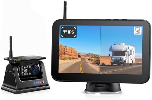 Magnetic Solar Wireless Backup Camera 1080P 7″ DVR Monitor, Rechargeable RV Camera Wireless System for Hitch Towing Travel RV Camper 5th Wheel, Built-in 9600mAh Battery & Solar Panel -ZEROXCLUB BD701