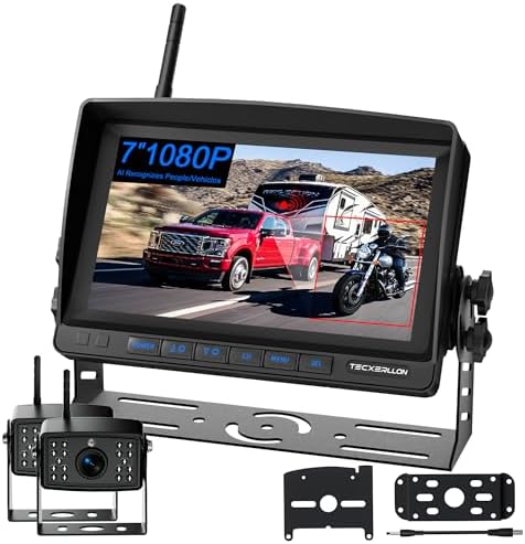 RV Backup Camera, 7” 1080P Vehicle Backup Cameras with AI Detection, Waterproof Wireless Backup Camera with DVR Recording & Night Vision for Car, Van, SUV, Truck, Trailer