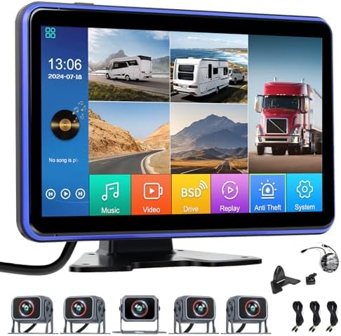 5 Channels RV Backup Camera System,10.1″ IPS Quad Split Touch Screen Monitor Rear Side View 5 AHD Camera,Vehicle DVR Recording Backup Heavy Duty Camera for Truck Bus RV Trailer Semi Box
