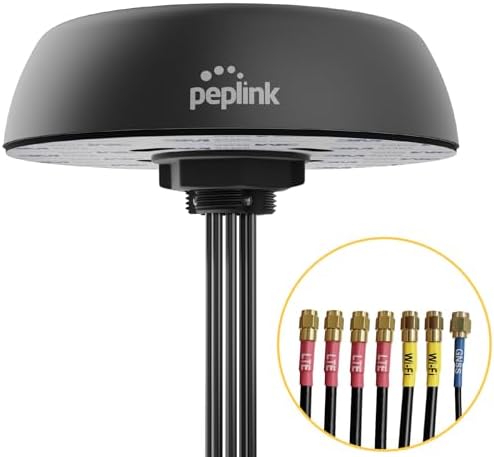 Peplink Cellular and WiFi Antenna Mobility 42G 5G/LTE 2×2 MIMO Dual Band (2.4GHz & 5GHz) External Router Computer Networking Antenna System with GPS receiver Robust IP68 Rating 6.5 ft, Black