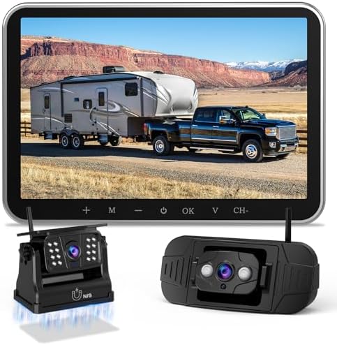 8-Inch Wireless Backup Camera for Trailers: Dual 1080P HD Night Vision Rear View Camera Easy Install – Magnetic Solar Powerd Reversing Camera for Furrion RVs, Trucks
