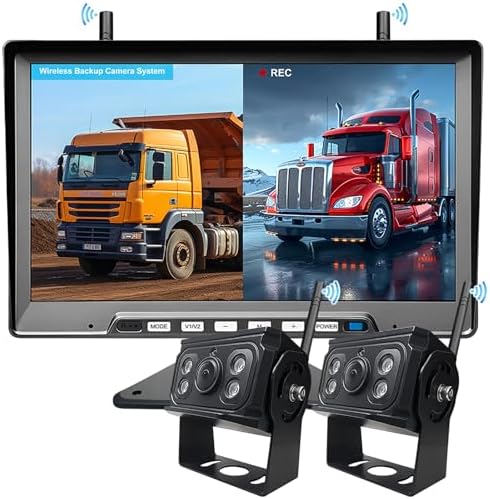 Wireless Backup Camera for RV Trucks 2 Cameras: 10-Inch Easy Install Stable Signal 1080P IR Night Vision Loop Recording 4 Channel, IP69K Waterproof Rear Camera for Trailer Pickup Camper Furrion
