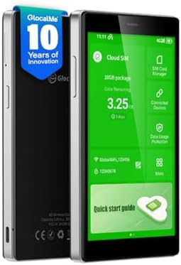 GlocalMe G4 Pro 4G LTE Mobile Hotspot with Global 1GB Data, Portable WiFi Hotspot for Travel in 200+ Countries, 5″ Touch Screen Hotspot Device, No SIM Card Needed, 10 Connected Devices(G4 Pro Black)