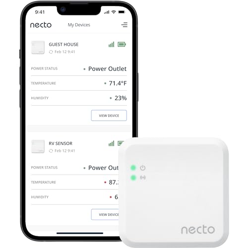 Necto Cellular Temperature & Humidity Monitor – [4G LTE] No Monthly Fees – Power Outage and Temp Sensor with App Alerts, Remote Monitoring for RV, Pet, Home, Greenhouse & Server Room