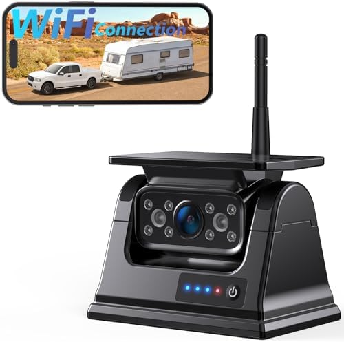 WiFi Magnetic Solar Wireless Backup Camera, 10500mAh Rechargeable 1080P Rear View Camera for Truck RV Trailer Car, DVR Recording Night Vision IP69 Waterproof, App for Phone iOS Android AP1 DVKNM