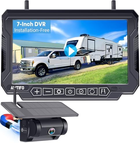 Wireless Backup Camera for RVs Trucks and Trailers – No Installation,7” HD 1080P Monitor with Built-in Recording,Dual Camera Support,by AMTIFO