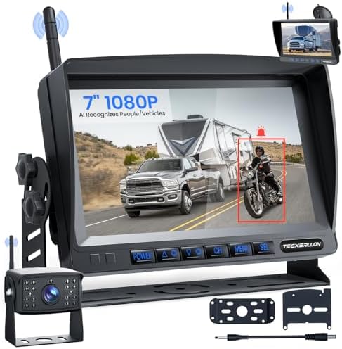 RV Backup Camera, Vehicle Backup Camera with AI Detection, 1080P Backup Cameras, 7” Waterproof Wireless Backup Camera with DVR Recording & Night Vision for Car, Van, SUV, Truck, Trailer