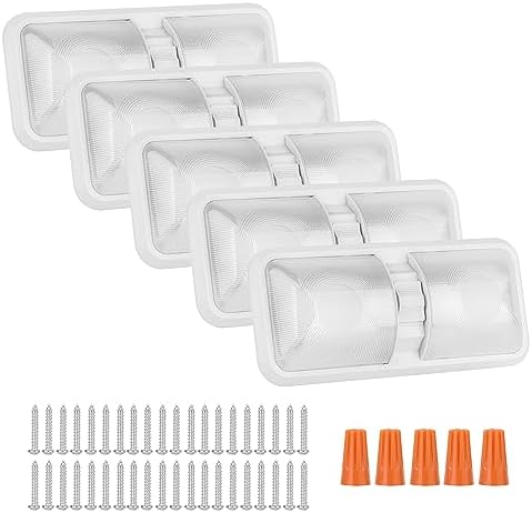 12V Led RV Ceiling 1100 Lumen Double Dome Light | RV Interior Lighting Fixture for RV Trailer Camper Truck Van Boat Car (5 Pack Natural White 4000-4500K)