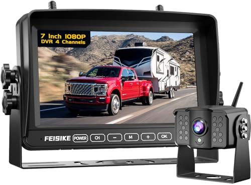 Wireless Backup Camera for RV, 7 Inch Recording Back Up Camera Systems for Truck, Pre-Wired for Furrion, 4 Channels, Dual-Antenna, IR Night Vision, 150° Wide Angle Rear View Camera