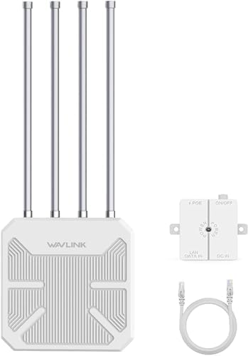 WAVLINK AX3000 Outdoor WiFi 6 Extender Long Range, Outdoor Wireless Access Point, Active PoE, 4x8dBi Antennas,Work with Starlink/Repeater/Router,IP67,Up to 256 Devices for Farm,Yard,RV