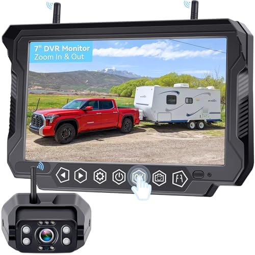 Wireless Backup Camera 7-inch for Furrion RVs: Touchkey 4-Channel with Recording 1080P HD RV Rear View Camera Night Vision Waterproof Easy Install for Trailers, Boats, Fifth Wheels