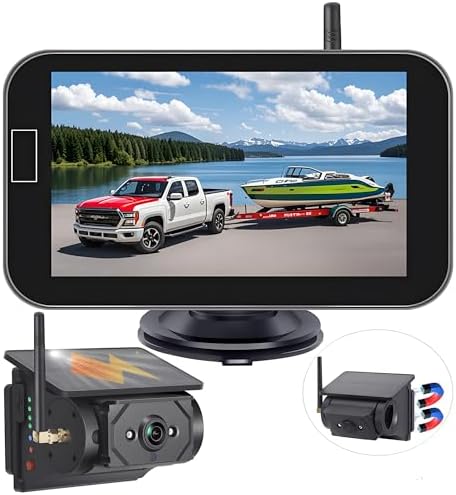 7-Inch HD Solar Wireless Backup Camera for Cars, Trucks, RVs – Easy Install, Rechargeable Magnetic Rear View Camera for Campers, Trailers W7001