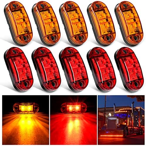 Nilight 2.5 Inch Oval Side Marker Light 10PCS 2 Diode LED Trailer Fender Clearance Lights Waterproof Surface Mounted for 10-30V Truck Camper Boat Lorry