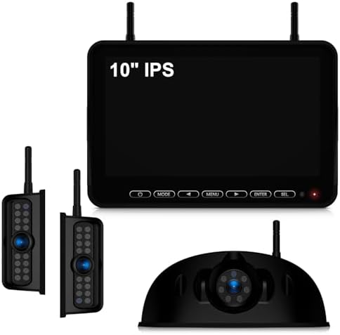 Fookoo 1080P 10″ Wireless RV Backup Camera System for Furrion Pre-Wired RV Truck Trailer, HD 10″ IPS Monitor, 2 Side View 1 Rear View Cameras, Split Screen IR Night Vision Recording Waterproof – D10Y3