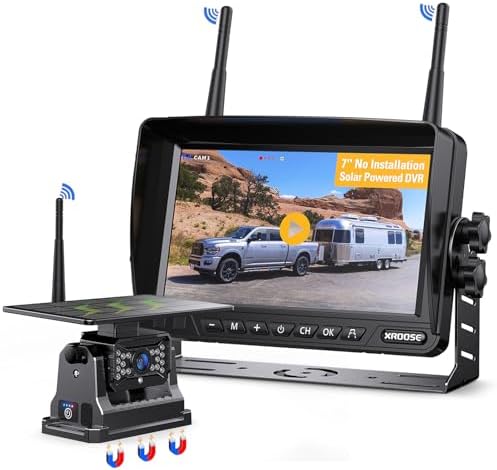 7″ Magnetic Solar Wireless Backup Camera for Truck 1 Mins DIY Installation RV Backup Camera HD 1080P Rear View Camera with Clear Night Vision 4 Channels Recording Monitor for Car Trailer Camper (CT7)