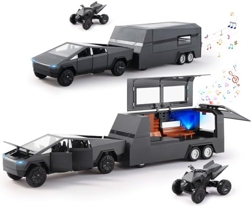 1/32 Scale Toy Car Metal Model for Kid, Alloy Diecast Pickup Trailer RV Model Kit,Toy Truck with Sound and Light, Off-Road Vehicle Collections for Boy Girl Toddler Birthday
