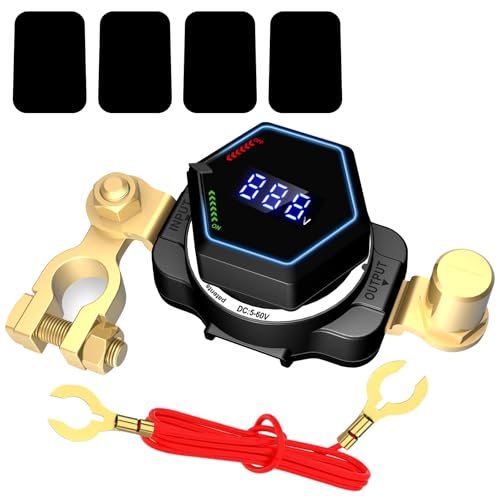 Top Post Battery Disconnect Switch with Voltmeter, DC 5-60V Master Isolator On Off Kill Switch Power Cut/Shut Off Switch for Marine Boat RV Car Truck Camper Trailer