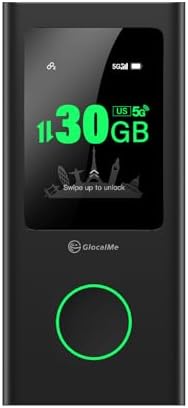 GlocalMe Numen Air 5G Hotspot with 30GB US/CA/MX Data 60Days, Portable WiFi Hotspot for Travel, Ultra High Speed Mobile Hotspot Device with Touch Screen, No SIM Card Required, 16 Connected Devices