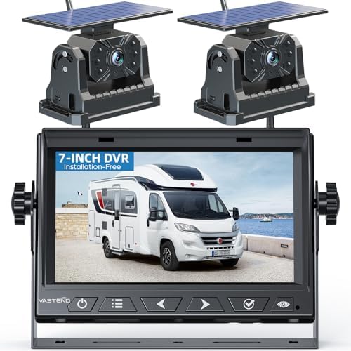 2 Magnetic Solar Wireless Backup Camera Built-in 10000mAh Battery & Solar Panel HD1080P 7″ DVR Monitor 1Min DIY Installation Rechargeable Reverse Camera System for Hitch Towing Travel RV 5th Wheel